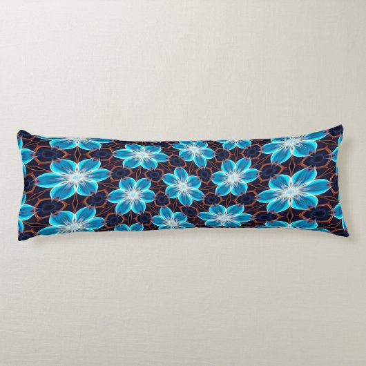 Abstract blauw bloemenpatroon lichaamskussen (Achterkant)