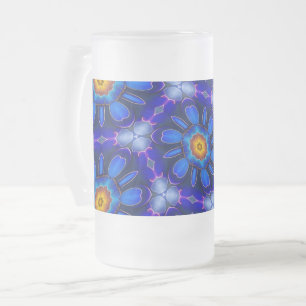 Abstract blauw bloemenpatroon matglas bierpul