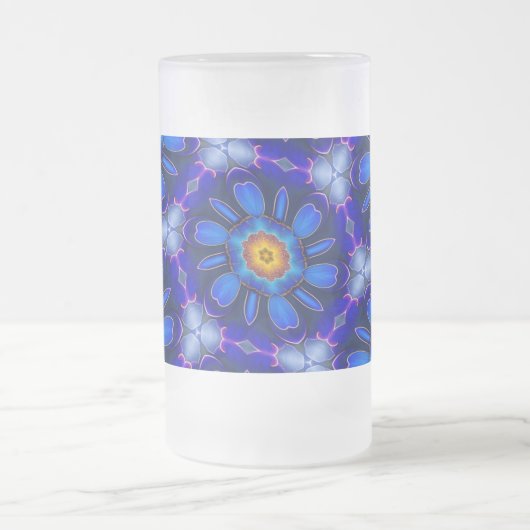 Abstract blauw bloemenpatroon matglas bierpul (Center)