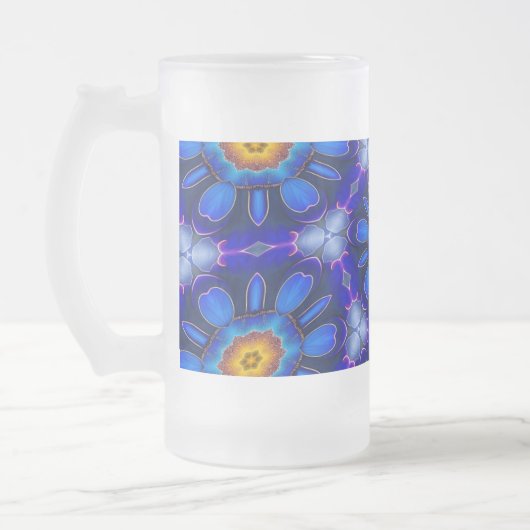Abstract blauw bloemenpatroon matglas bierpul (Links)