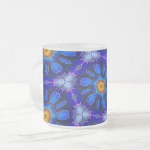 Abstract blauw bloemenpatroon matglas koffiemok