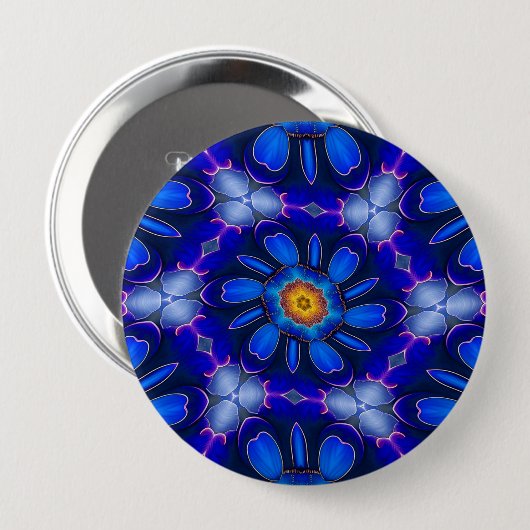 Abstract blauw bloemenpatroon ronde button 4,0 cm (Voorkant /achterkant)