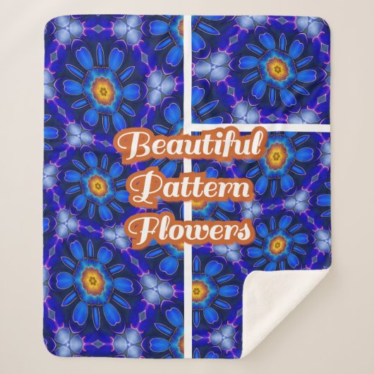Abstract blauw bloemenpatroon sherpa deken (Voorkant)