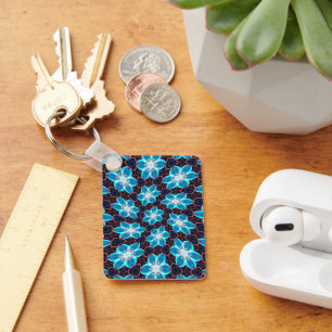 Abstract blauw bloemenpatroon sleutelhanger
