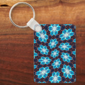 Abstract blauw bloemenpatroon sleutelhanger (Voorkant)