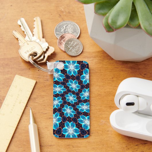 Abstract blauw bloemenpatroon sleutelhanger (Bureau)