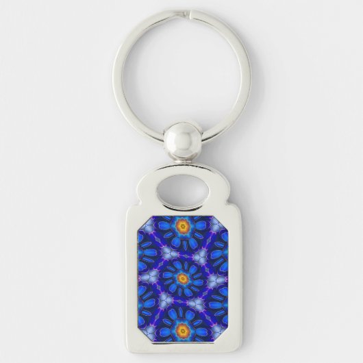 Abstract blauw bloemenpatroon sleutelhanger (Voorkant)