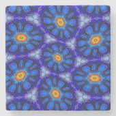 Abstract blauw bloemenpatroon stenen onderzetter (Voorkant)