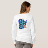 Abstract blauw bloemenpatroon t-shirt (Achterkant volledig)