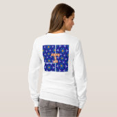 Abstract blauw bloemenpatroon t-shirt (Achterkant volledig)