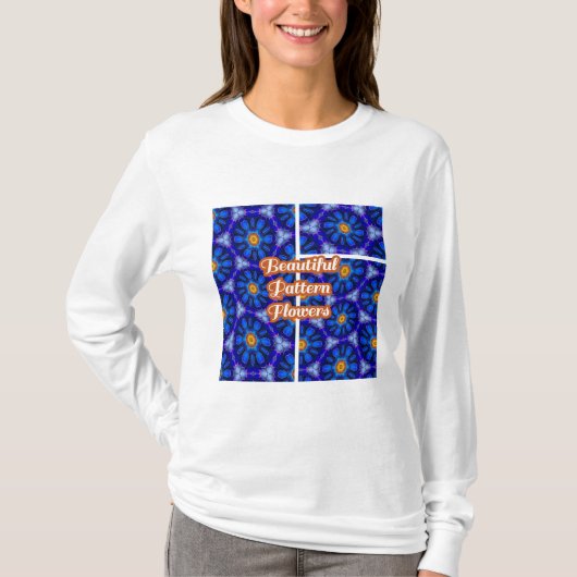 Abstract blauw bloemenpatroon t-shirt (Voorkant)