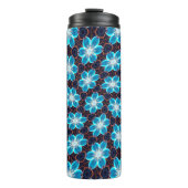 Abstract blauw bloemenpatroon thermosbeker (Voorkant)