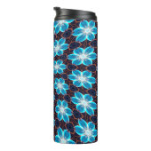 Abstract blauw bloemenpatroon thermosbeker (Geroteerd rechts)