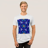 Abstract blauw bloemenpatroon Tri-Blend shirt (Voorkant volledig)