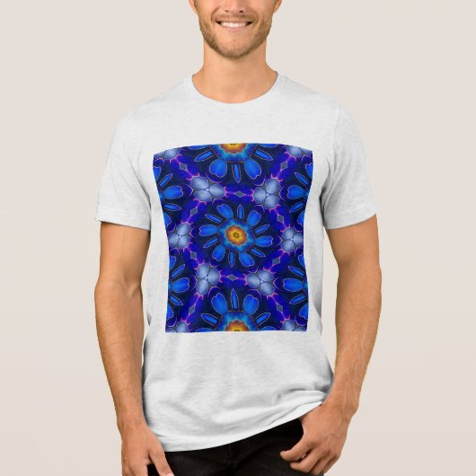 Abstract blauw bloemenpatroon Tri-Blend shirt (Voorkant)