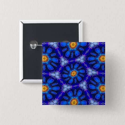 Abstract blauw bloemenpatroon vierkante button 5,1 cm (Voorkant /achterkant)