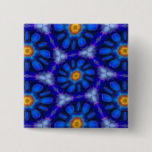 Abstract blauw bloemenpatroon vierkante button 5,1 cm (Voorkant)
