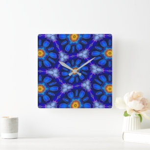 Abstract blauw bloemenpatroon vierkante klok