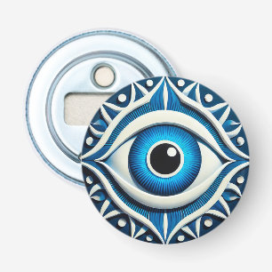 Abstract Blauw Boosaardig Oog Symbool Button Flesopener