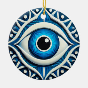 Abstract Blauw Boosaardig Oog Symbool Keramisch Ornament