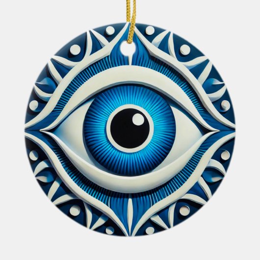 Abstract Blauw Boosaardig Oog Symbool Keramisch Ornament (Voorkant)