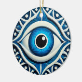 Abstract Blauw Boosaardig Oog Symbool Keramisch Ornament (Links)