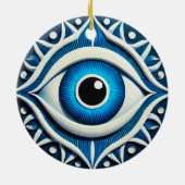 Abstract Blauw Boosaardig Oog Symbool Keramisch Ornament (Achterkant)