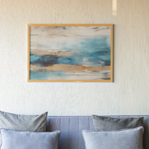 Abstract Blauw Bruin Modern schilderen Poster