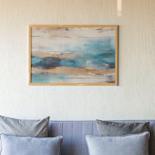 Abstract Blauw Bruin Modern schilderen Poster