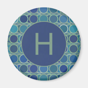 Abstract Blauw Cirkelpatroon Monogram Magneet