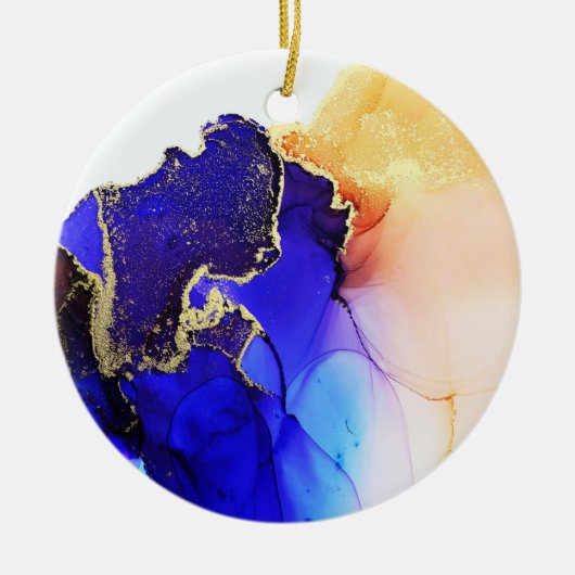 Abstract blauw Citrus Gold Keramisch Ornament (Voorkant)