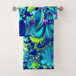 Abstract Blauw Cyaan Groen Fractal Bad Handdoek