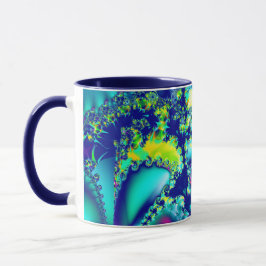 Abstract Blauw Cyaan Groen Fractal Mok