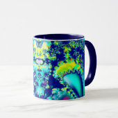 Abstract Blauw Cyaan Groen Fractal Mok (Voorkant rechts)