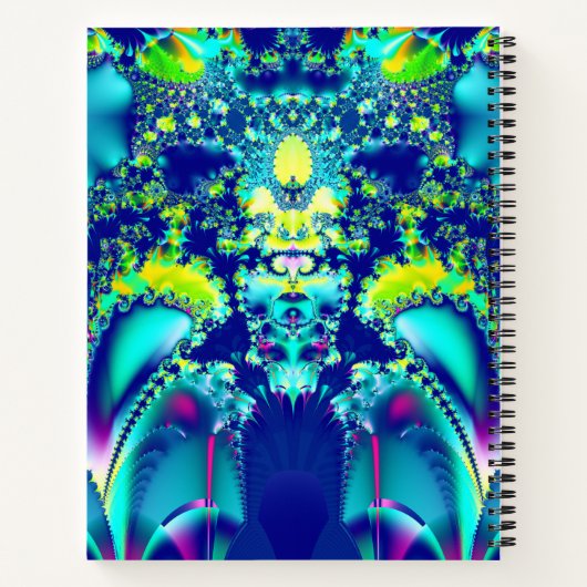 Abstract Blauw Cyaan Groen Fractal Notitieboek (Achterkant)