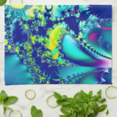 Abstract Blauw Cyaan Groen Fractal Theedoek (Gevouwen)