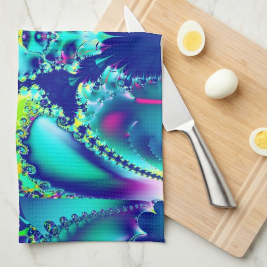 Abstract Blauw Cyaan Groen Fractal Theedoek (Quarter Fold)