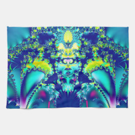 Abstract Blauw Cyaan Groen Fractal Theedoek