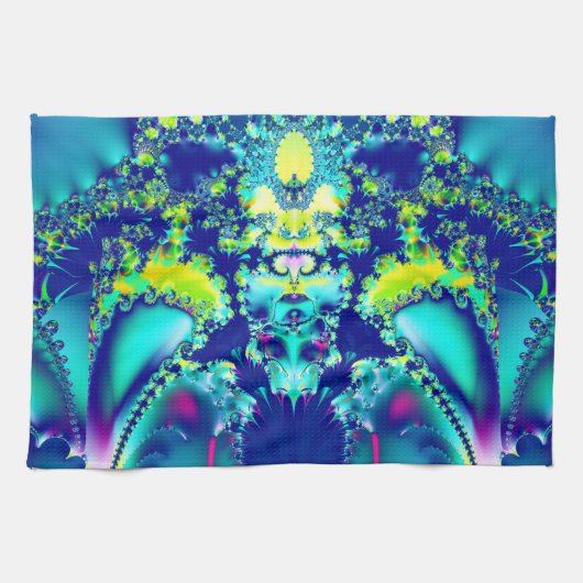 Abstract Blauw Cyaan Groen Fractal Theedoek (Horizontaal)