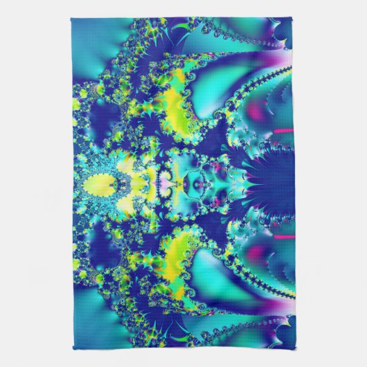 Abstract Blauw Cyaan Groen Fractal Theedoek (Verticaal)