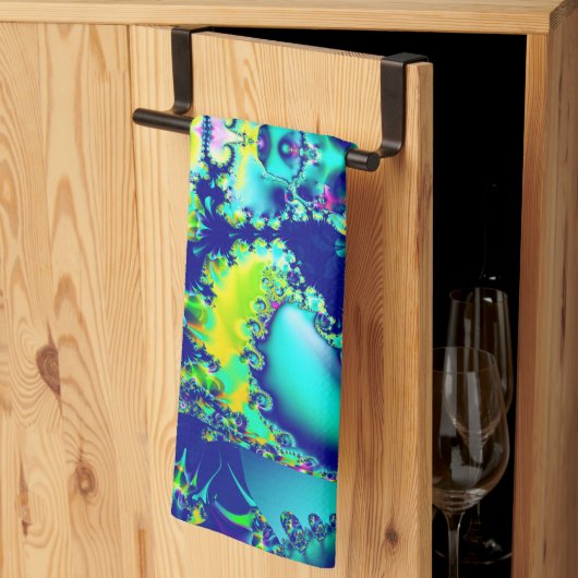 Abstract Blauw Cyaan Groen Fractal Theedoek (Derde Gevouwen)