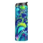 Abstract Blauw Cyaan Groen Fractal Thermosbeker (Gedraaid links)
