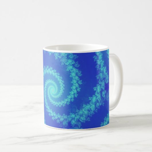 Abstract Blauw Cyaan Spiral Fractal Koffiemok (Voorkant rechts)