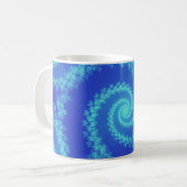 Abstract Blauw Cyaan Spiral Fractal Koffiemok (Voorkant links)