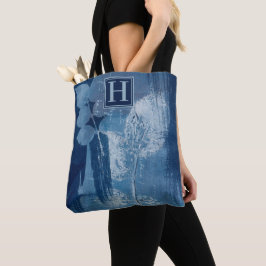 Abstract blauw Cyanotype Textuurkunstwerk & Monogr Tote Bag