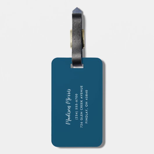 Abstract Blauw en Aqua Waterverf Monogrammed Bagagelabel (Achterkant verticaal)