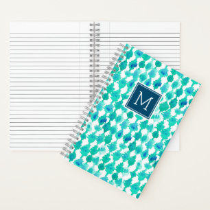 Abstract Blauw en Aqua Waterverf Monogrammed Notitieboek