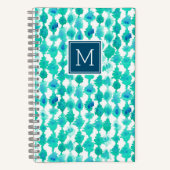 Abstract Blauw en Aqua Waterverf Monogrammed Notitieboek (Voorkant)