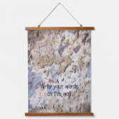 Abstract blauw en beige (gekraakte wand) hangend wandkleed (Voorkant)