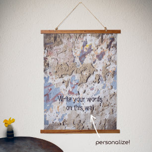 Abstract blauw en beige (gekraakte wand) hangend wandkleed